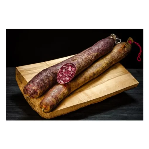 Domiciano Garcia spicy sausage (salchichón) on a chopping board