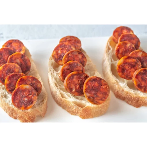 Domiciano Garcia longaniza cured spicy sausage served as tapas on bread