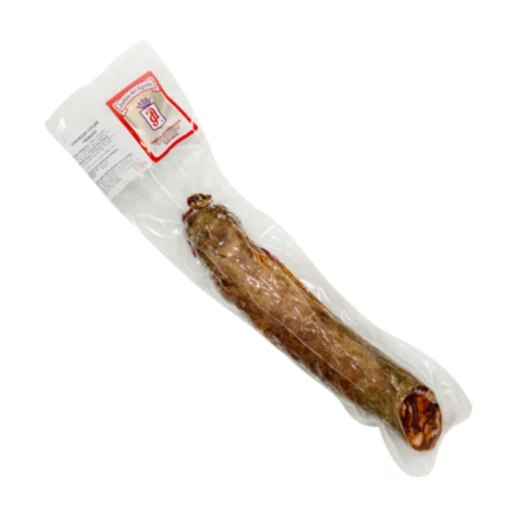 Whole Iberian chorizo cular bellota from Julian del Aguila in packaging. Approx 650 grams.