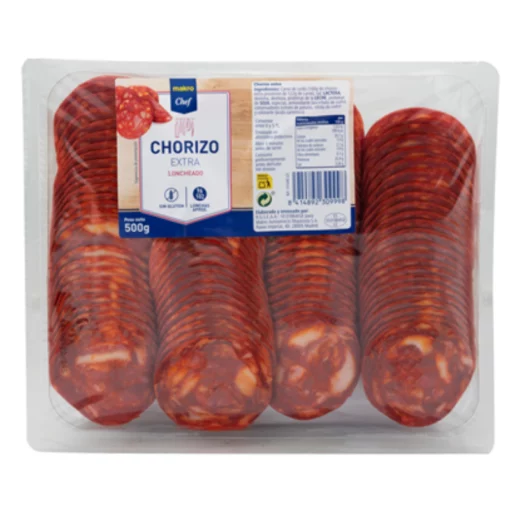 Sliced chorizo extra packaged. 500 grams