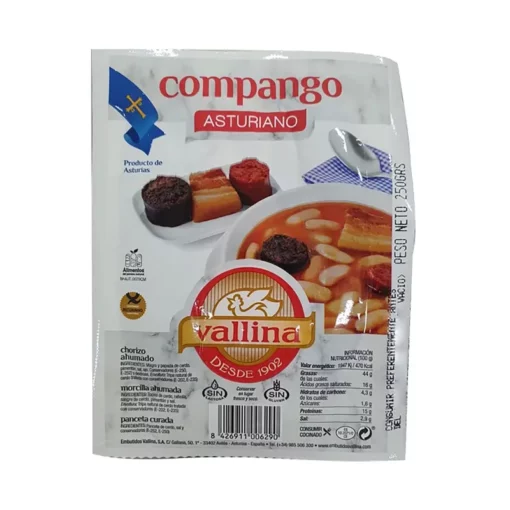 Vallina pack of morcilla, pancetta and chorizo to make asturian fabado. 250 grams