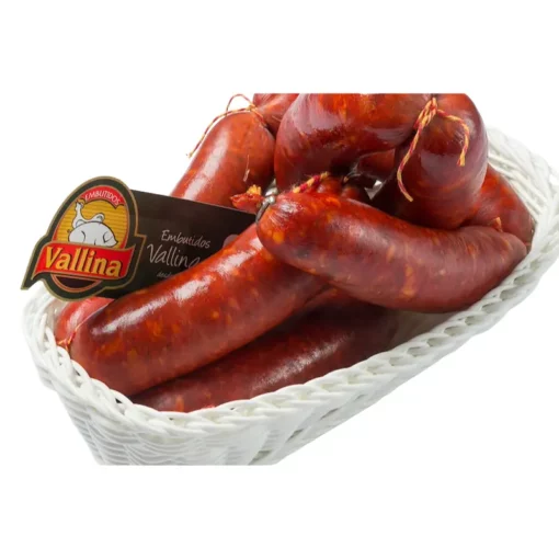 Vallina Asturian chorizo full pieces sitting in a white basket