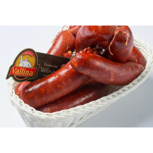 Vallina Asturian chorizo full pieces sitting in a white basket