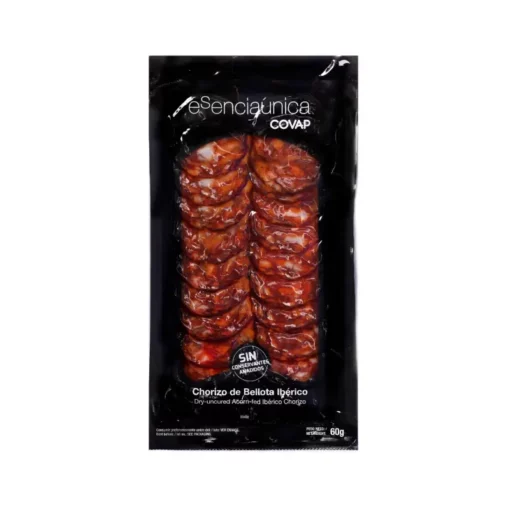 premium quality iberian chorizo sliced and packaged. 60 grams.