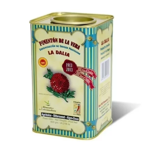 Tin of bittersweet La Dalía paprika from Spain. 800g