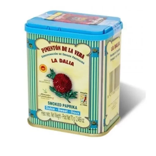 Tin of sweet La Dalía paprika from Spain. 70g