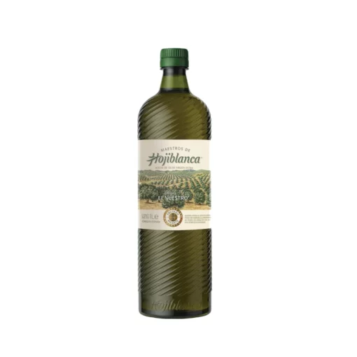 One litre plastic bottle of Maestros Hojiblanca extra virgin olive oil