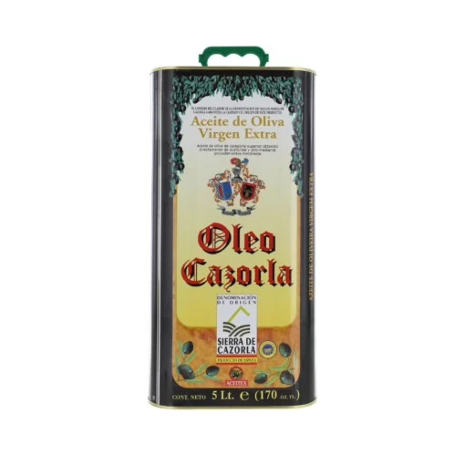Oleo Cazorla Extra Virgin Olive Oil in tin with plastic handle. 5 litres