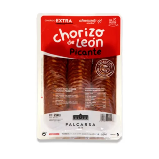 Sliced Leon chorizo spicy and smoke in slices and packed. 250 grams