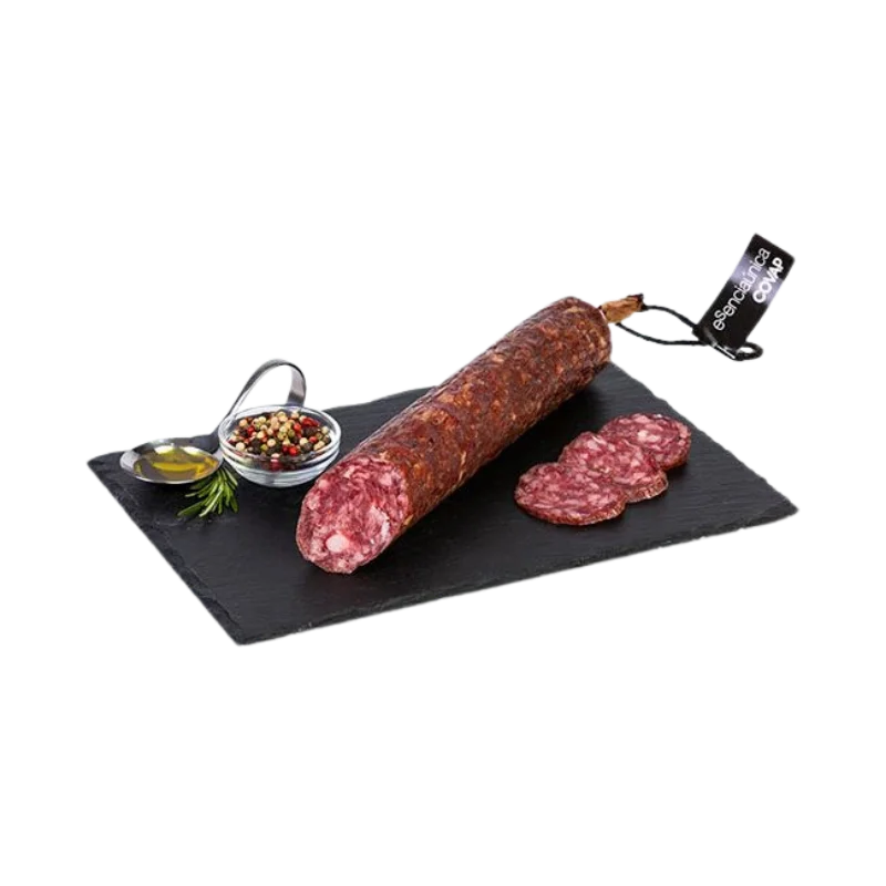 Covap Esenciaunica Acorn-Fed Iberian Salchichón (600g) 2 Covap Esenciaunica Acorn-Fed Iberian Salchichón on slate partially sliced
