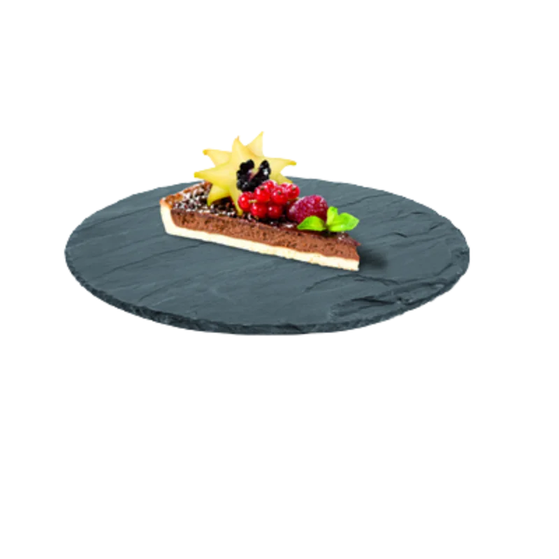 Round Slate Serving Dish 30cm (x2) 2 Round Slate Serving Dish 30cm with desert served