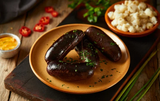 Morcilla on a plate. Spanish blood sausage Ireland